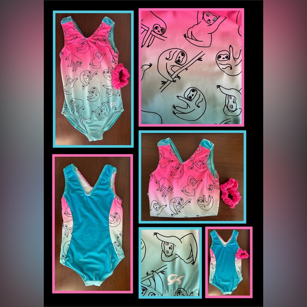 Child Small Ombré Pink & Turquoise Sloth GK Leotard + hair tie